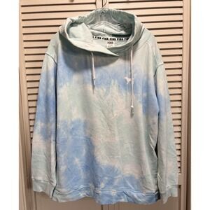 PINK Victorias Secret Tie Dye Blue Hoodie Sweatshirt Size L Logo Oversized Dog